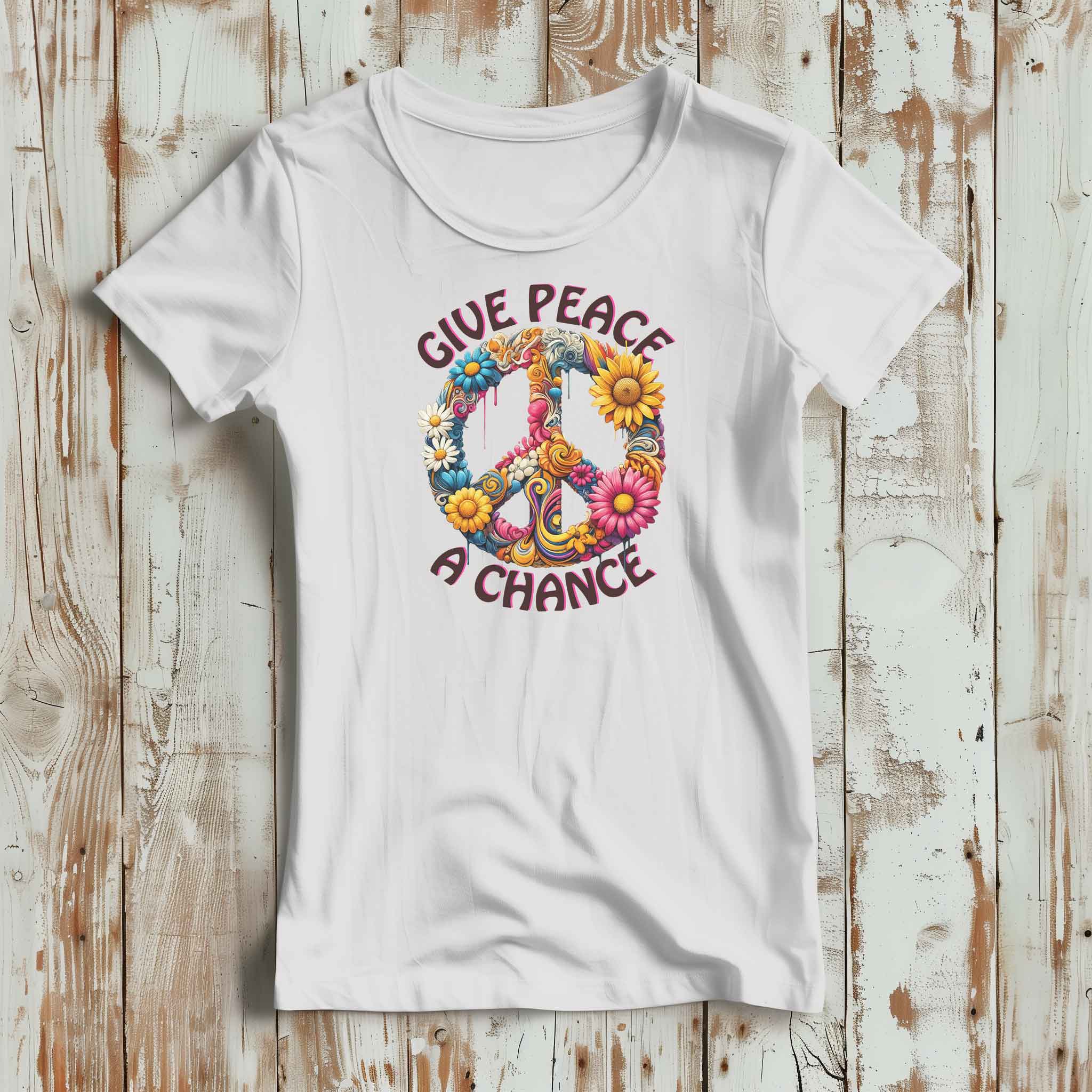 Give Peace a Chance - Friedenssymbol T-Shirt mit Blumenmotiv