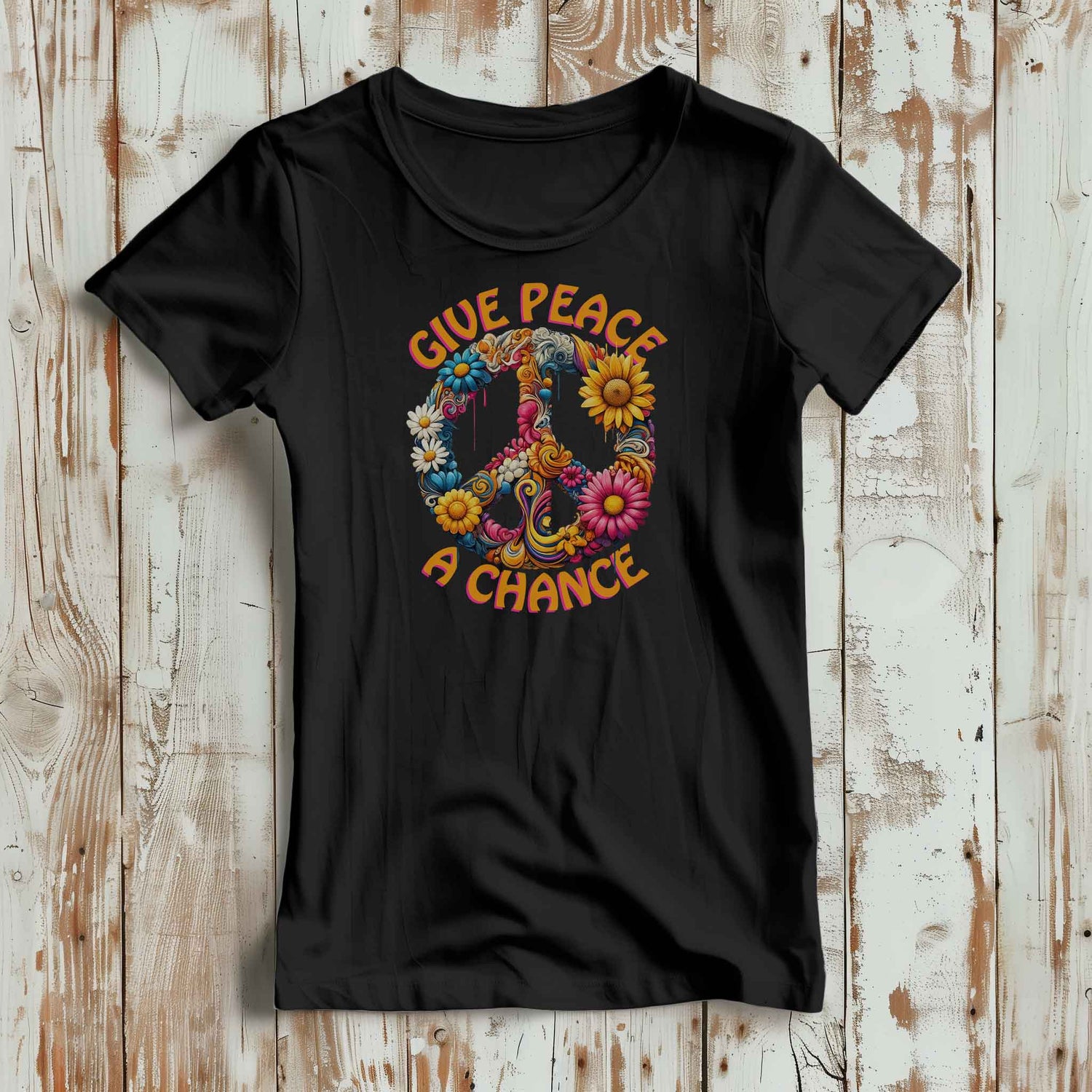 Give Peace a Chance - Friedenssymbol T-Shirt mit Blumenmotiv