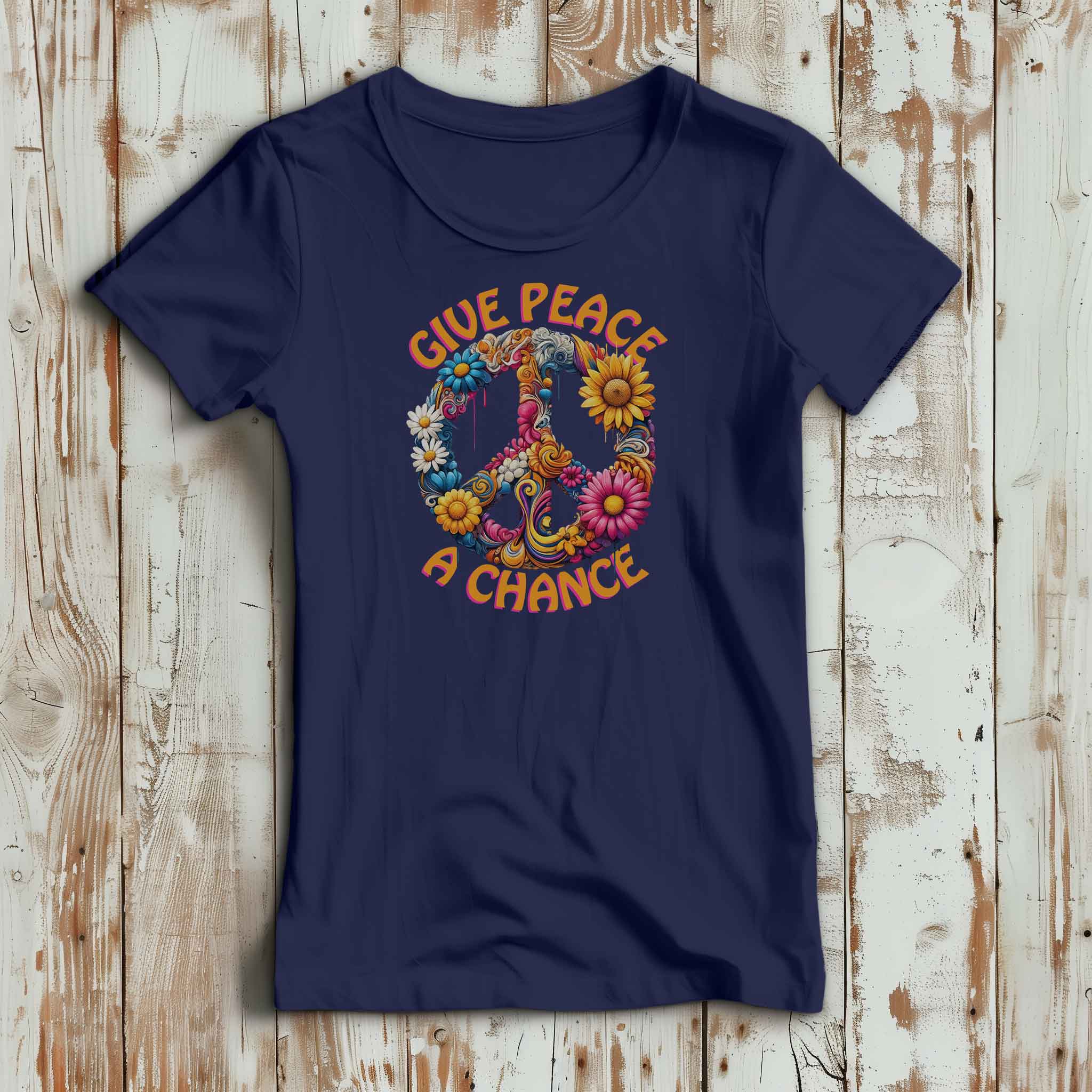 Give Peace a Chance - Friedenssymbol T-Shirt mit Blumenmotiv